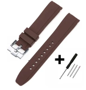 Correa de reloj de goma de silicona marrón extremo curvo 20 mm para Rolex Submariner, Seiko - Imagen 1 de 11