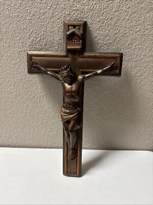 Vintage Casket Large Heavy N.M.P. No.14 Metal Wall Crucifix Jesus Heavy Duty 14” - Picture 1 of 8