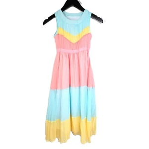 Rare Edition Girl Size 7 Lace Pleated Sleeveless Pastel Maxi Dress Yellow Peach - Picture 1 of 8