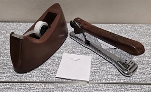 Vtg ACE LINER STAPLER 502 & SCOTCH Weighted TAPE DISPENSER C-15 BROWN - Picture 1 of 16