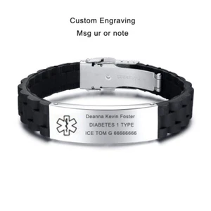 Mosic Silicone Wristband Medical Alert ID Men Women Kids Bracelet Personalized - Picture 1 of 15