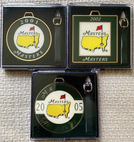 NEW 2001-2002-2005 Tiger Wins Masters Golf Bag Tags, Tigers 2nd, 3rd & 4th Wins Cover