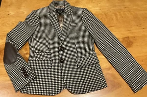 NWOT J. CREW SCHOOLBOY BLACK & WHITE HOUNDSTOOTH WOOL BLAZER JACKET SZ 0 - Picture 1 of 11