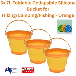 3x7L Foldable Collapsible Silicone Bucket Slim Hiking Camp Fishing-Orange Toys - Picture 1 of 8