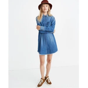 Madewell NEW Denim Oversized Ex-Boyfriend Shirtdress Frayed Hem Blue Size XXS - Picture 1 of 10