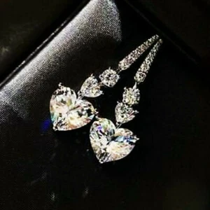 4 Ct Heart Moissanite Drop Dangle Hook Women's Earrings in 925 Sterling Silver - Picture 1 of 3