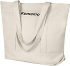Women Canvas Tote Bag Large Capacity Handbags & Shoulder Bags Zip Shopping Beige
