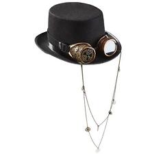 Retro Gothic Steampunk Hat with Goggles Long Chain Black Top Hat Unisex Gift