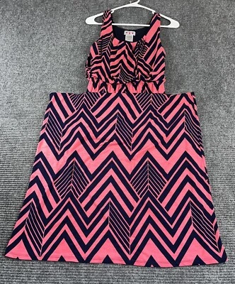 Three Pink Hearts dress women's small Trixxi maxi pink blue geometric stretchy - Image 1 of 4