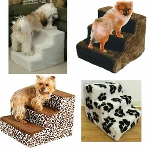 Pet Stairs 3 Steps Soft Portable Cat Dog Ramp Ladder w Cover LEOPARD-BROWN-WHITE - Picture 1 of 35