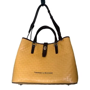 Dooney & Bourke Perry Satchel Embossed Woven Leather Mustard Handbag Brown Strap - Picture 1 of 12