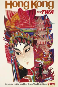 Hong Kong, Fly TWA | David Klein | 1960 China Retro Airplane Travel Poster Print - Picture 1 of 9