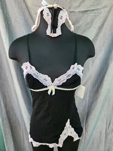 Rene Rofe Lingerie Matching Set Panties & Top Black Pink Lace Womens 5 Small - Picture 1 of 9