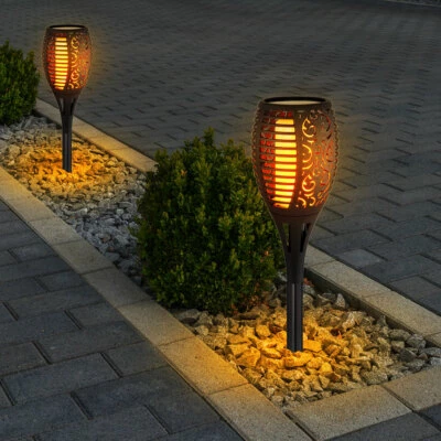 2x LED Solar Außen Steck Leuchten Garten Wege Feuer Effekt Fackel Deko Lampen - Bild 1 von 4