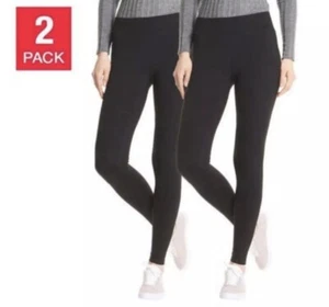 Ladies 2 Pk Suede Feel Soft Lightweight Leggings, Black. Jezebel - Picture 1 of 5