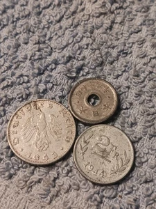 3 Damaged WW2 Era Coins, Germany , Japan , Belgium - Picture 1 of 20