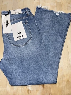 Pantalones de mezclilla elásticos acampanados cortos de tiro alto Mica Los Angeles talla 30 Distress nuevos con etiquetas Foto 1 de 4