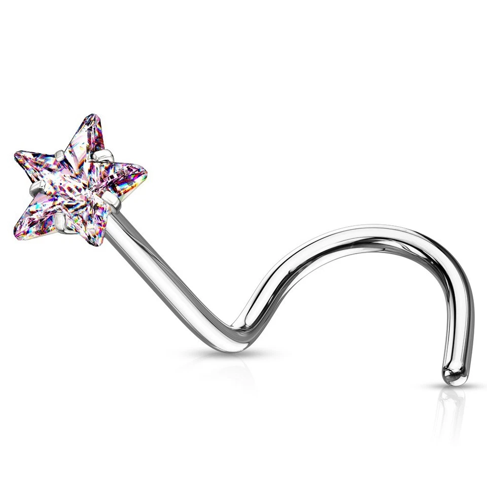 Piercing Nasale A Tige A Vite Zircone Stella Rosa - Immagine 1 di 1