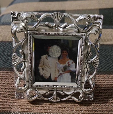 Vintage GODINGER Silver Art Mini Picture Frame Heavy Ornate 4"×4"  - Image 1 of 4