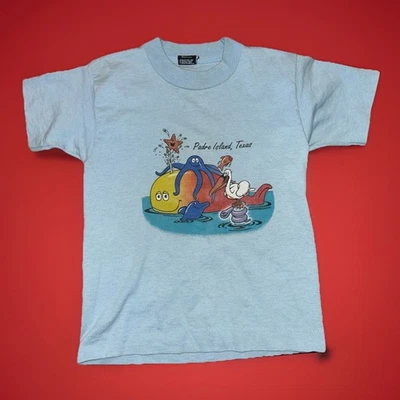 Camiseta De Colección 1982 Padre Island Texas Niños Talla 6-8 Jóvenes Turistas Criaturas Marinas Foto 1 de 4