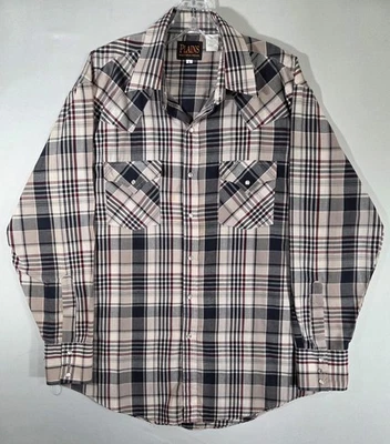 Camisa masculina Plains Western Wear grande cinza preta xadrez pérola encaixe cowboy faroeste - Imagem 1 de 4