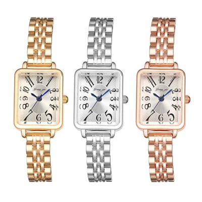 Женские классические бизнес квадратный аналоговый кварцевые наручные часы из нержавеющей стали ремень - Изображение 1 из 4