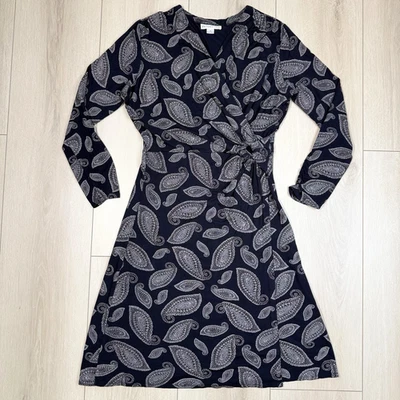 Pendleton Black Paisley Print Long Sleeve Wrap Dress Women’s Size M Rayon Blend Foto 1 de 4