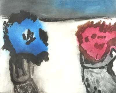 Klaus FUßMANN (1938) Anemone und Aster Stillleben Aquatintaradierung 17/50 1985 - Bild 1 von 4