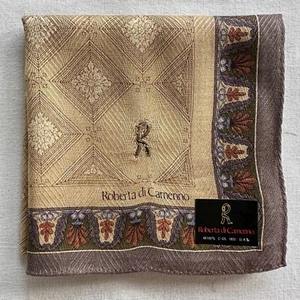 MEN Handkerchief light Brown Fabric Woven VTG Geometric Diamond Pocket Square 19 - Picture 1 of 3