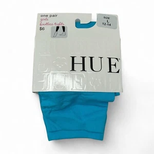 HUE Girls Neon Blue Flat Knit Footless Tights Size L 12-14 Nylon Blend 1 Pair - Picture 1 of 5