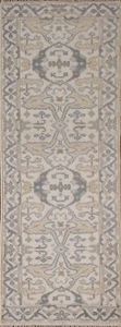 Ivory Oushak Indien Narrow Runner Rug 2' 7" x 8' 0" Hand-knotted Hallway Carpet - Picture 1 of 12