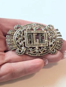 Vtg Art Deco Silvertone Marcasite "ACC" Initials Pin Brooch 2.5" Unsigned - Picture 1 of 5