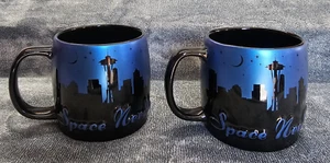 2017 Space Needle 24oz Night sky Mugs Set of 2 embossed Americaware black blue - Picture 1 of 9