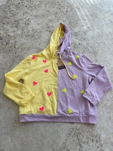NWT Main Strip Color Block Hoodie Sequin Hearts Purple Yellow Large - Picture 1 of 6