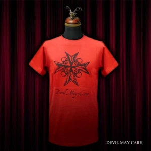 Camiseta JEFFERY WEST Para Hombre Roja 'DEVIL MAY CARE' Calavera Medalla Gráfica Camiseta - Imagen 1 de 1