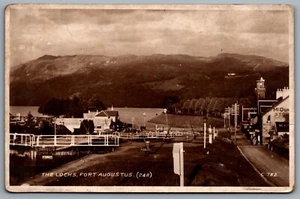 Postcard Highland Fort Augustus Scotland c1930s The Locks McDonald's Stores RPPC - Picture 1 of 2
