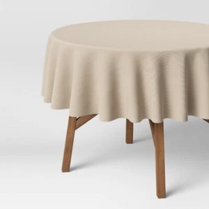 Threshold Natural Light Beige Cotton Blend Plain Weave 70" Round Tablecloth - Picture 1 of 10