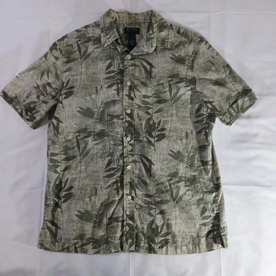 Axcess Shirt Men’s Medium Green Linen Cotton Button Front Leaf Print Casual EUC - Image 1 of 4