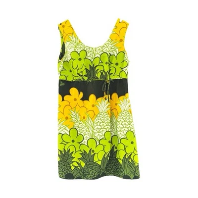 Island Casuals Vintage Hawaiian Dress Acrylic Barkcloth S/M Pineapple Print - Image 1 of 4