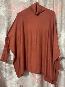 SUZY SHIER Damen Orange Brick Oversize 3/4 Arm Rollkragen Pullover Gr. P/M - Bild 1 von 10