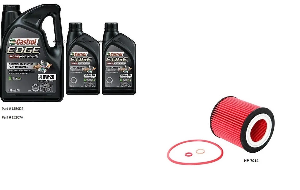 Castrol EDGE High Mileage 0W-20 Adv. Full Syn. Motor Oil - 7 qts w/K&N Filter - Image 1 of 1