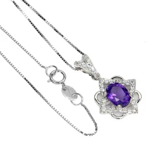 925 Argento Sterling Collana Ovale Ametista Viola 8x6mm Cz Gemma Gioielli 18 - Foto 1 di 9