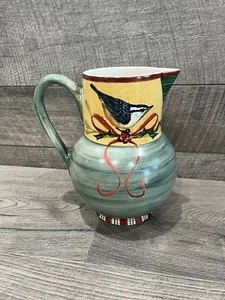 LENOX WINTER GREETINGS PITCHER BIRD RIBBONS & HOLLY 64 oz HANDLED Christmas Vtg - Picture 1 of 10