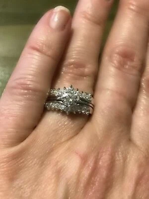 1Ct White Round Cut CZ Women's Inside Out Bridal Ring Set In 925 Sterling Silver - Image 1 of 3