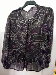 box 2025 ladies top great condition black purple white beaded size 16 simply - Picture 1 of 5