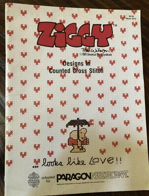 Folleto de libro bordado vintage 1981 punto de cruz contado Ziggy Designs Foto 1 de 4