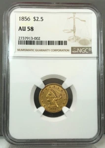 1856 $2.50 Liberty Head Quarter Eagle Gold Coin NGC AU58 - Picture 1 of 4