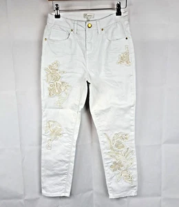 Capture Womens Jeans Size 8 White Denim with Gold Embroidery Straight Leg - Picture 1 of 8