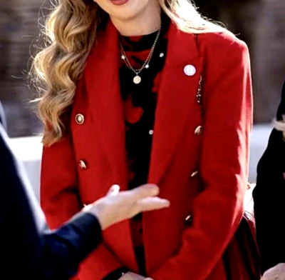 Jones Wear Double Breasted Blazer Jacket Size 8 Red w Gold Crest Buttons - Image 1 of 4