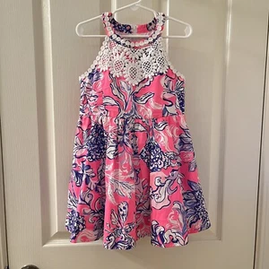 Lilly Pulitzer Little Kinley Dress Pink Tropics Sun Drenched Fit and Flare SZ 5 - Picture 1 of 10